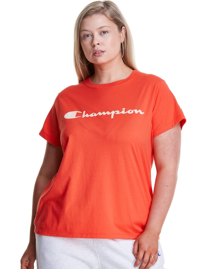 Camiseta Champion Mujer - Plus Classic Script Logo ( Naranjas ) 0567198-OA